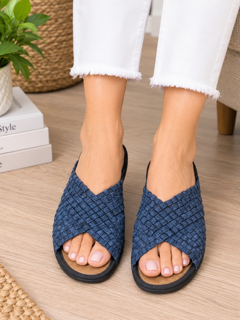 Bernie Mev Bon Bon Navy Woven Slide Sandals NWT EU 38